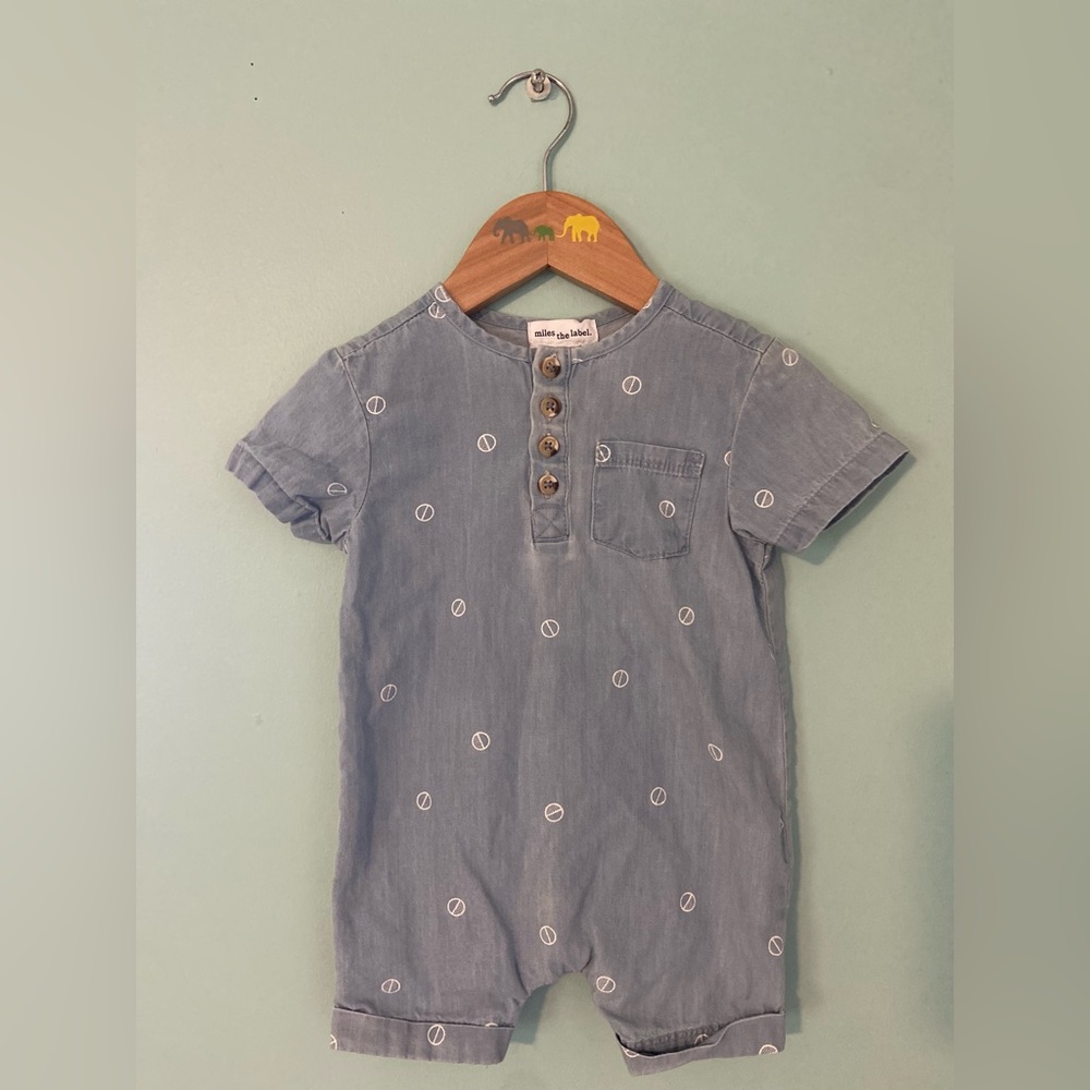 Miles The Label- Wheel Print On Chambray Henley baby Romper
